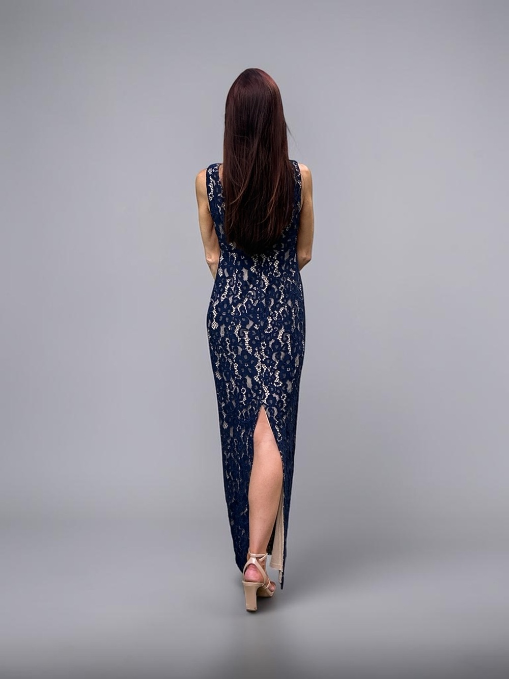 Aidan Mattox Navy 3D Floral Appliqué Sleeveless Evening Gown Maxi dress Size 2 - Picture 3 of 8